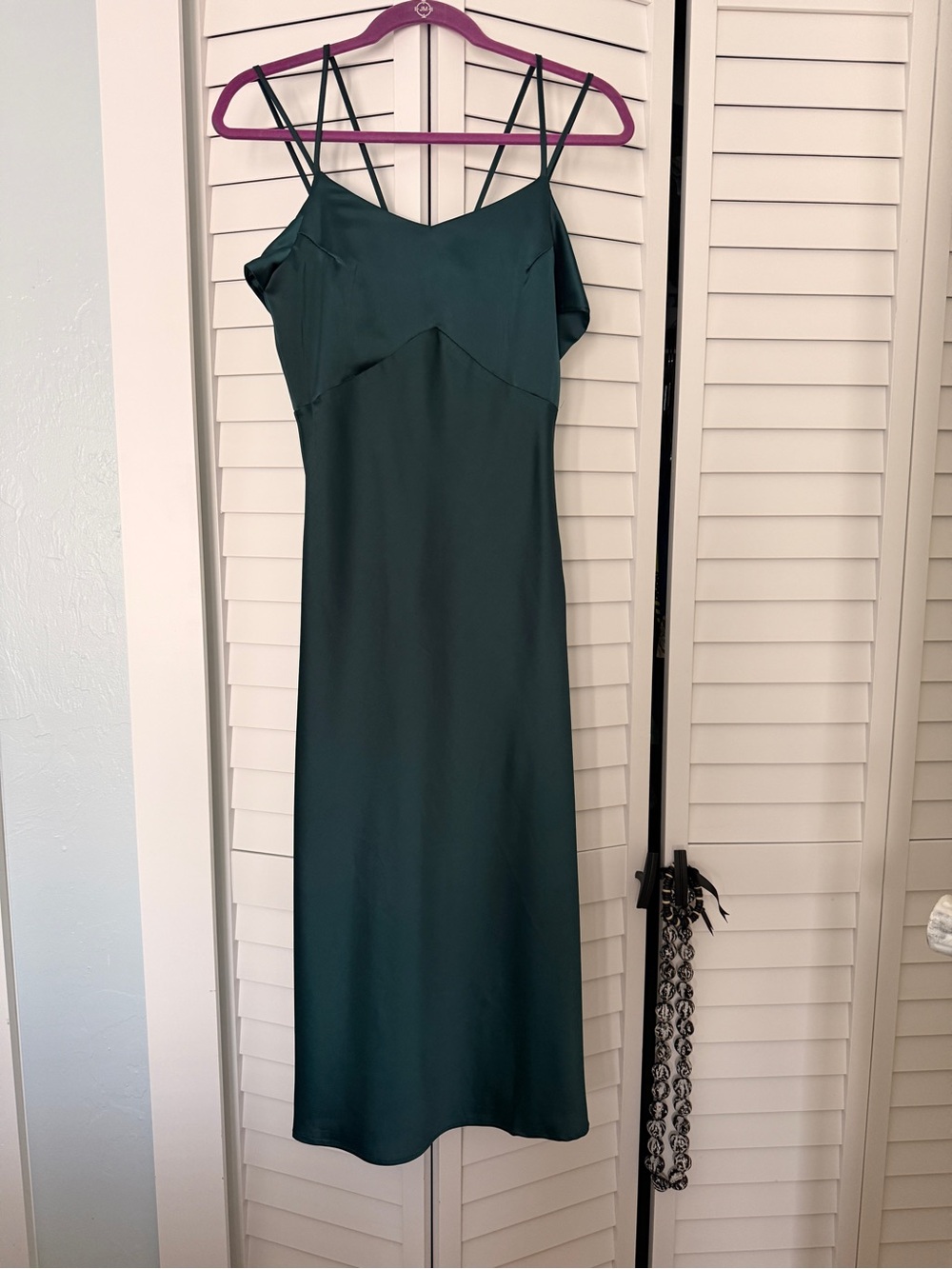 Emerald Green Satin Slip Dress with Spaghetti Straps